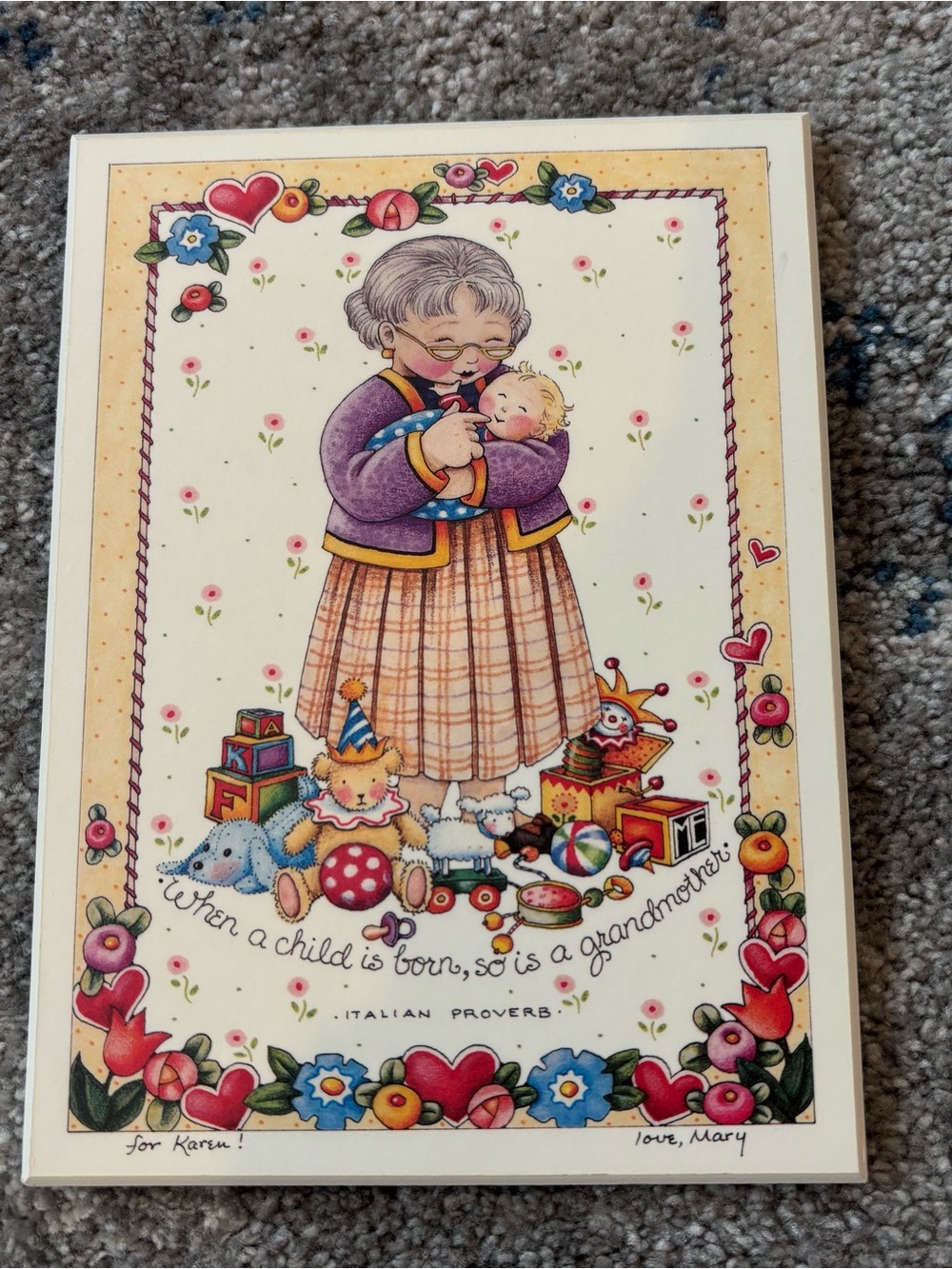 Vintage Mary Englebreit colorplak “when a child is born”